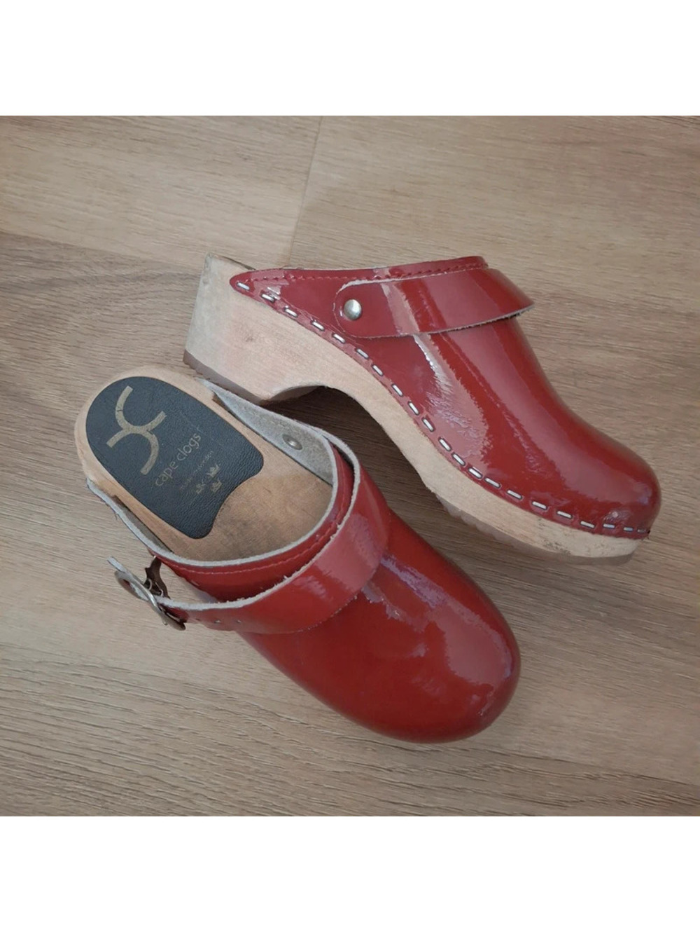Cape Clogs Red Patent Leather Wooden Clogs | Swedish Mule Sandals size 1 girls